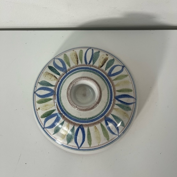 Handmade Wheel Thrown Pottery Cloche Cover with Handle Painted Glaze Signed - Picture 2 of 10